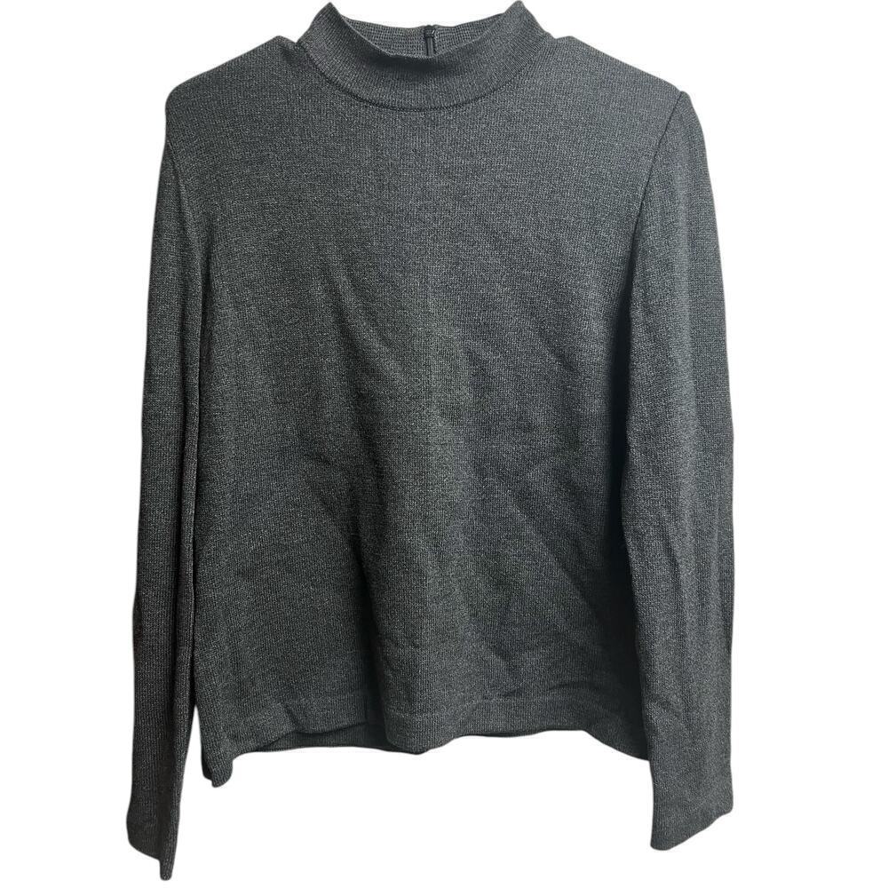 St. John Knit Mock Neck Top Back Zip Gray Medium
